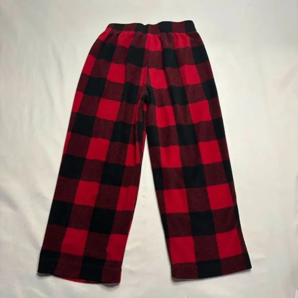 Red Black Buffalo Plaid Fleece Pants Size XS (4-5) | Kids Pajama Lounge Pants